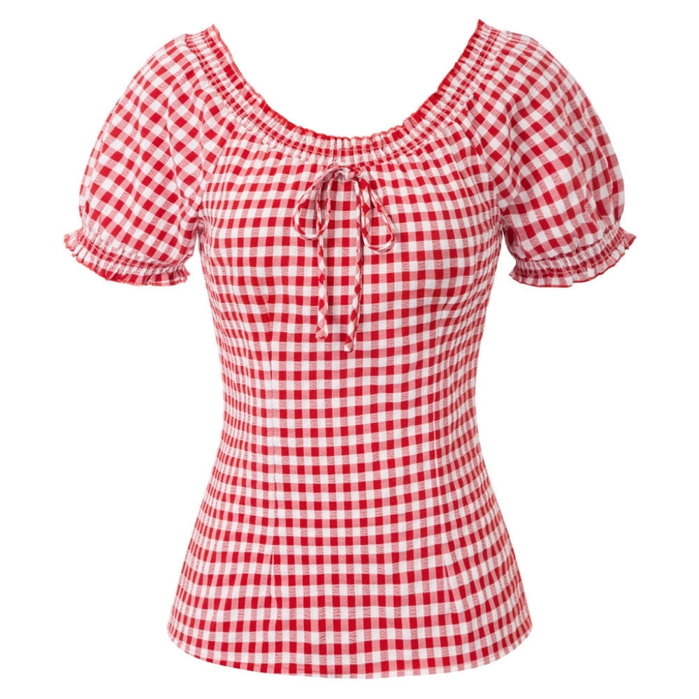 Gingham red pinup off shoulder top